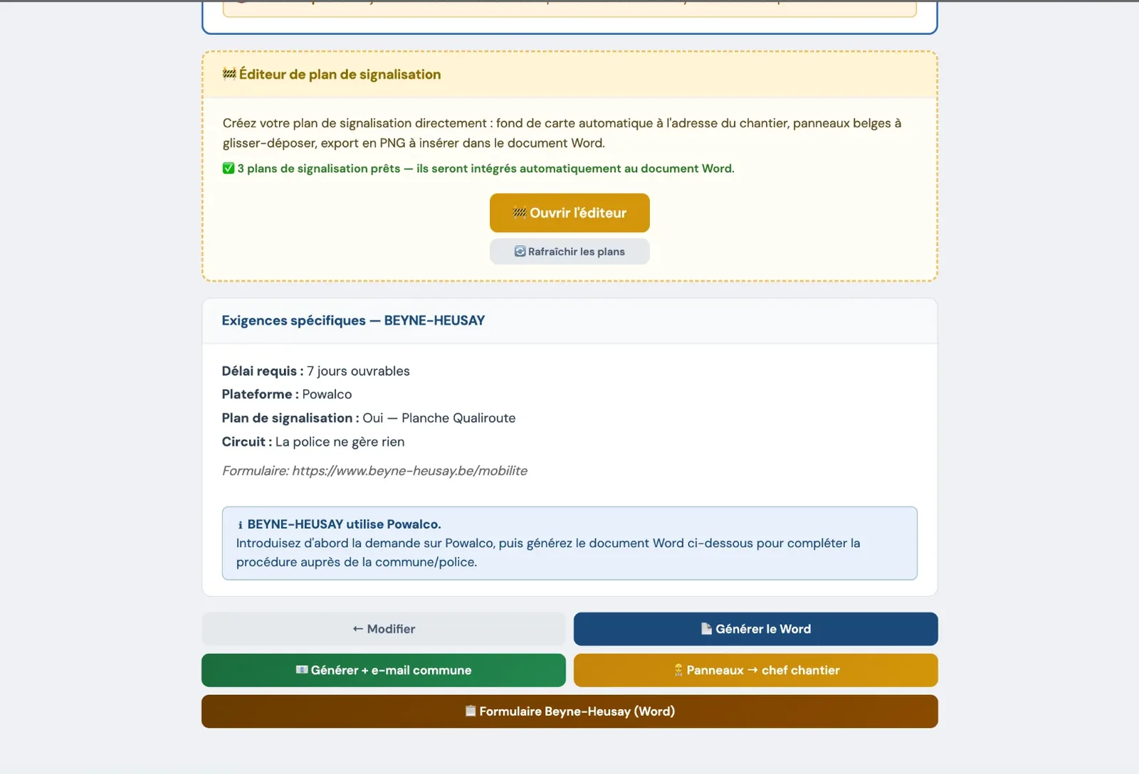 Generated roadwork permit document